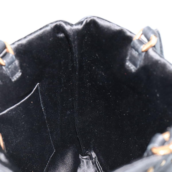 PRADA Hand Bag Leather Black Gold Auth 185746A