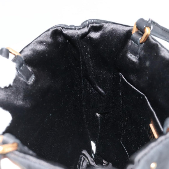PRADA Hand Bag Leather Black Gold Auth 185746A