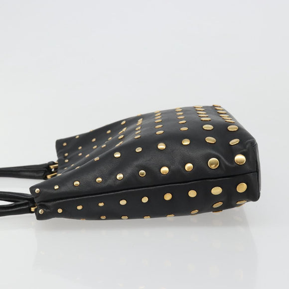 PRADA Hand Bag Leather Black Gold Auth 185746A