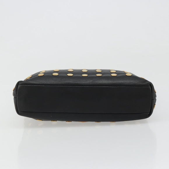 PRADA Hand Bag Leather Black Gold Auth 185746A