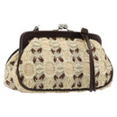 PRADA Coin Purse Shoulder Pouch Canvas Beige Silver Auth 185760SAV-1
