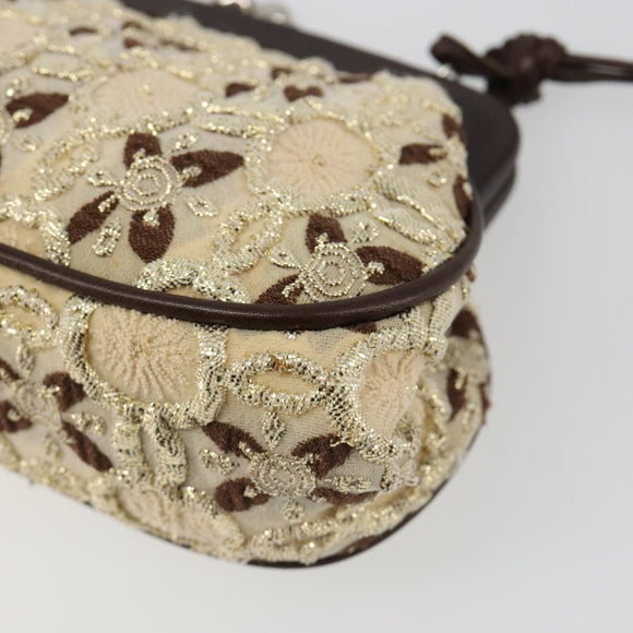 PRADA Coin Purse Shoulder Pouch Canvas Beige Silver Auth 185760SAV