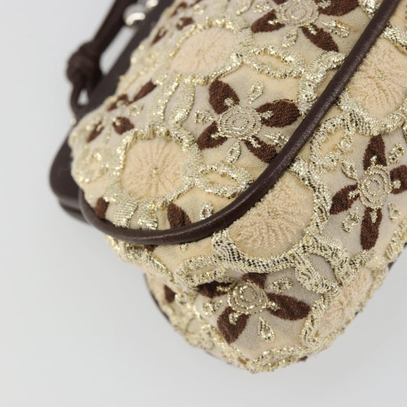 PRADA Coin Purse Shoulder Pouch Canvas Beige Silver Auth 185760SAV