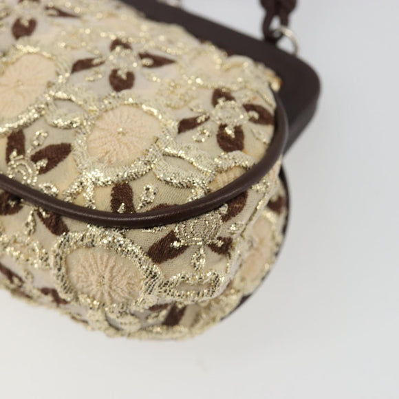 PRADA Coin Purse Shoulder Pouch Canvas Beige Silver Auth 185760SAV