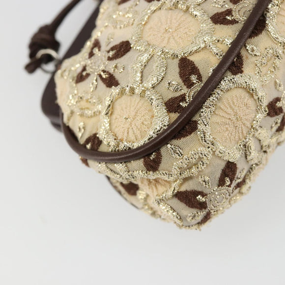PRADA Coin Purse Shoulder Pouch Canvas Beige Silver Auth 185760SAV