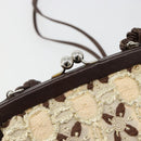 PRADA Coin Purse Shoulder Pouch Canvas Beige Silver Auth 185760SAV-20
