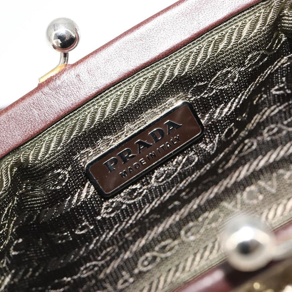 PRADA Coin Purse Shoulder Pouch Canvas Beige Silver Auth 185760SAV