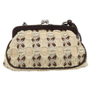 PRADA Coin Purse Shoulder Pouch Canvas Beige Silver Auth 185760SAV-13