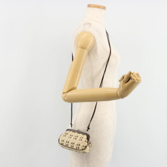 PRADA Coin Purse Shoulder Pouch Canvas Beige Silver Auth 185760SAV