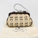 PRADA Coin Purse Shoulder Pouch Canvas Beige Silver Auth 185760SAV-12