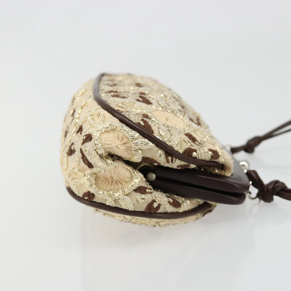 PRADA Coin Purse Shoulder Pouch Canvas Beige Silver Auth 185760SAV