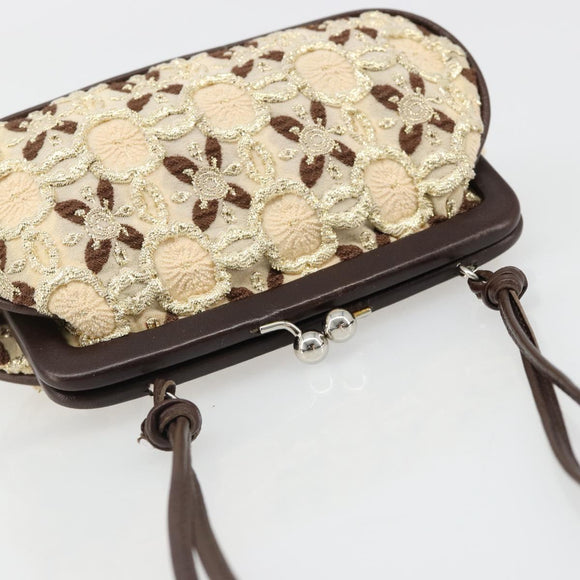 PRADA Coin Purse Shoulder Pouch Canvas Beige Silver Auth 185760SAV