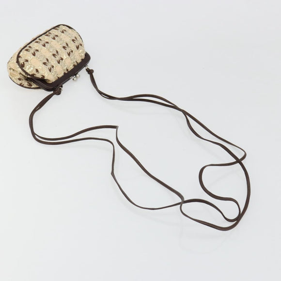 PRADA Coin Purse Shoulder Pouch Canvas Beige Silver Auth 185760SAV