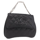 CHANEL Matelasse Chain Hand Bag Lamb Skin Black Silver CC Auth 185765-1