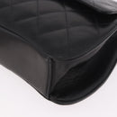 CHANEL Matelasse Chain Hand Bag Lamb Skin Black Silver CC Auth 185765-11