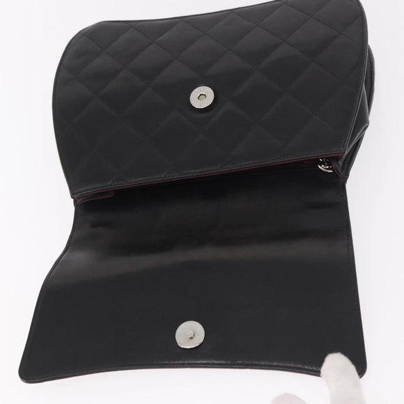 CHANEL Matelasse Chain Hand Bag Lamb Skin Black Silver CC Auth 185765