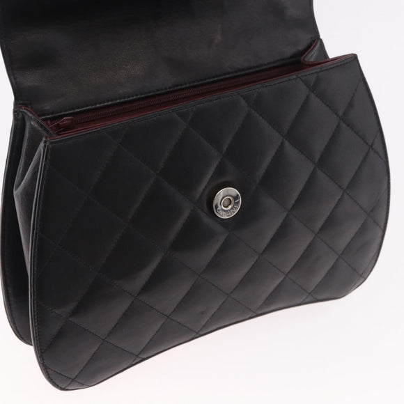 CHANEL Matelasse Chain Hand Bag Lamb Skin Black Silver CC Auth 185765