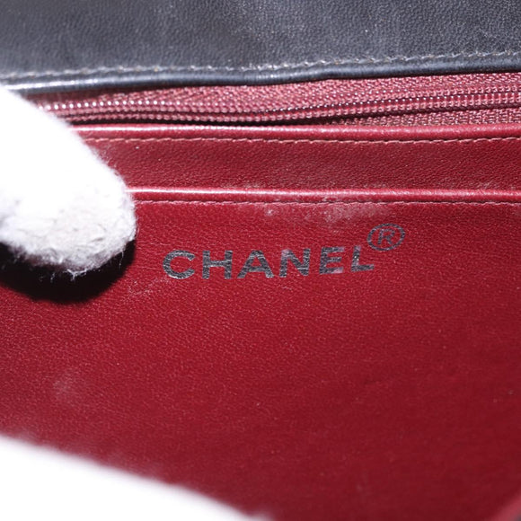 CHANEL Matelasse Chain Hand Bag Lamb Skin Black Silver CC Auth 185765