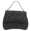 CHANEL Matelasse Chain Hand Bag Lamb Skin Black Silver CC Auth 185765-2