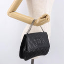 CHANEL Matelasse Chain Hand Bag Lamb Skin Black Silver CC Auth 185765-26