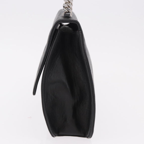CHANEL Matelasse Chain Hand Bag Lamb Skin Black Silver CC Auth 185765