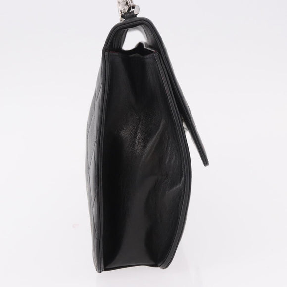 CHANEL Matelasse Chain Hand Bag Lamb Skin Black Silver CC Auth 185765