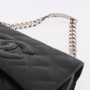 CHANEL Matelasse Chain Hand Bag Lamb Skin Black Silver CC Auth 185765-8