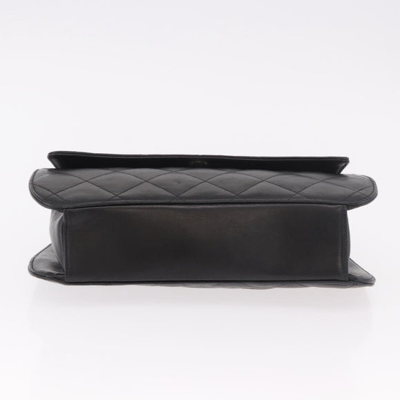 CHANEL Matelasse Chain Hand Bag Lamb Skin Black Silver CC Auth 185765
