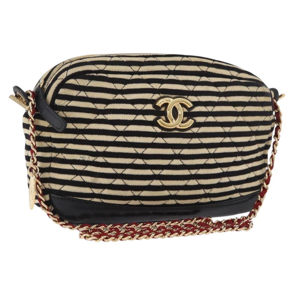 CHANEL Matelasse Chain Shoulder Bag Canvas Beige Gold CC Auth 185766