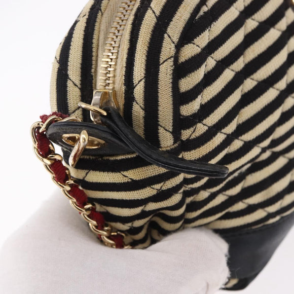 CHANEL Matelasse Chain Shoulder Bag Canvas Beige Gold CC Auth 185766