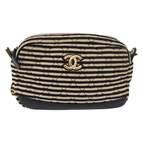CHANEL Matelasse Chain Shoulder Bag Canvas Beige Gold CC Auth 185766