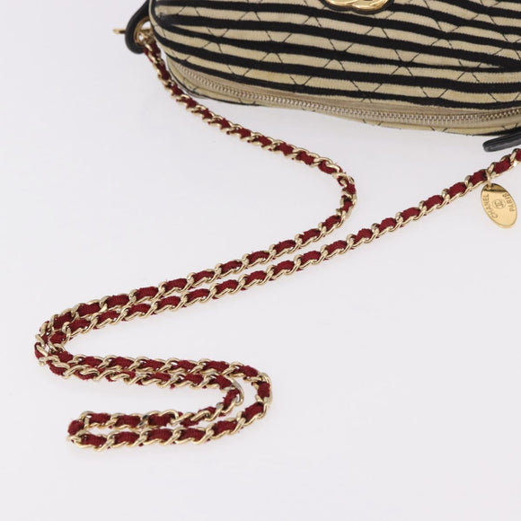 CHANEL Matelasse Chain Shoulder Bag Canvas Beige Gold CC Auth 185766
