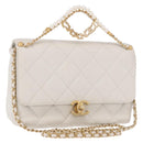 CHANEL Matelasse Chain Shoulder Bag Lamb Skin 2way White Gold CC Auth 185768SAM-1