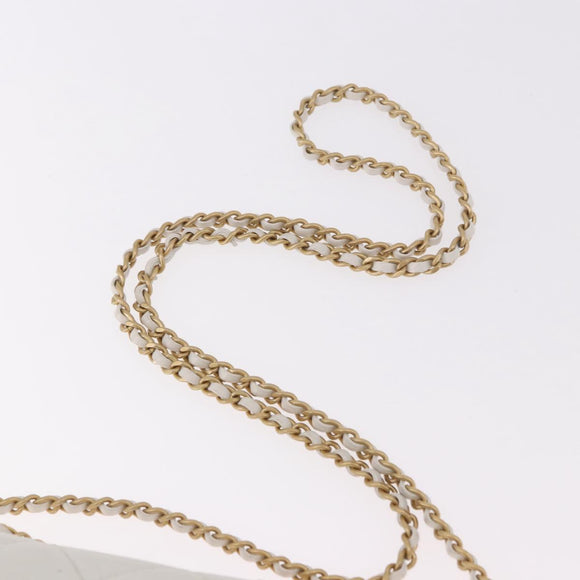 CHANEL Matelasse Chain Shoulder Bag Lamb Skin 2way White Gold CC Auth 185768SAM