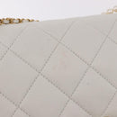 CHANEL Matelasse Chain Shoulder Bag Lamb Skin 2way White Gold CC Auth 185768SAM-9