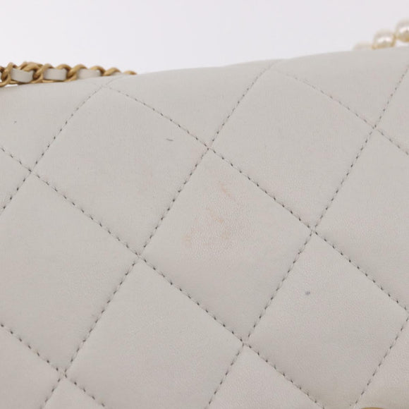 CHANEL Matelasse Chain Shoulder Bag Lamb Skin 2way White Gold CC Auth 185768SAM