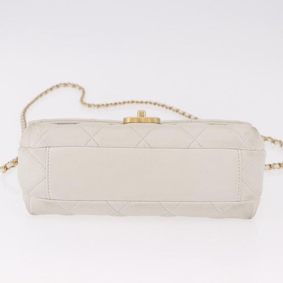 CHANEL Matelasse Chain Shoulder Bag Lamb Skin 2way White Gold CC Auth 185768SAM