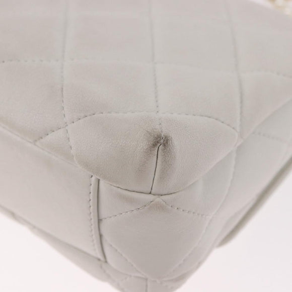 CHANEL Matelasse Chain Shoulder Bag Lamb Skin 2way White Gold CC Auth 185768SAM