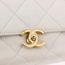 CHANEL Matelasse Chain Shoulder Bag Lamb Skin 2way White Gold CC Auth 185768SAM-19