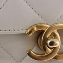 CHANEL Matelasse Chain Shoulder Bag Lamb Skin 2way White Gold CC Auth 185768SAM-20
