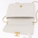 CHANEL Matelasse Chain Shoulder Bag Lamb Skin 2way White Gold CC Auth 185768SAM-21