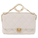 CHANEL Matelasse Chain Shoulder Bag Lamb Skin 2way White Gold CC Auth 185768SAM-13