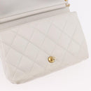 CHANEL Matelasse Chain Shoulder Bag Lamb Skin 2way White Gold CC Auth 185768SAM-23