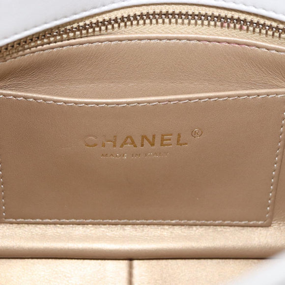 CHANEL Matelasse Chain Shoulder Bag Lamb Skin 2way White Gold CC Auth 185768SAM