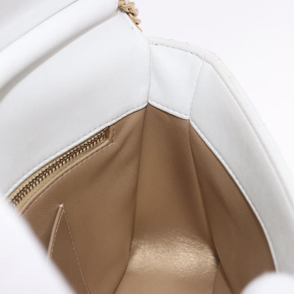CHANEL Matelasse Chain Shoulder Bag Lamb Skin 2way White Gold CC Auth 185768SAM