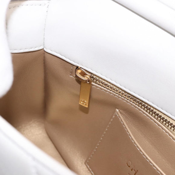 CHANEL Matelasse Chain Shoulder Bag Lamb Skin 2way White Gold CC Auth 185768SAM