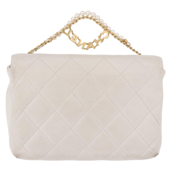CHANEL Matelasse Chain Shoulder Bag Lamb Skin 2way White Gold CC Auth 185768SAM