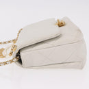 CHANEL Matelasse Chain Shoulder Bag Lamb Skin 2way White Gold CC Auth 185768SAM-4