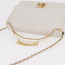 CHANEL Matelasse Chain Shoulder Bag Lamb Skin 2way White Gold CC Auth 185768SAM-6
