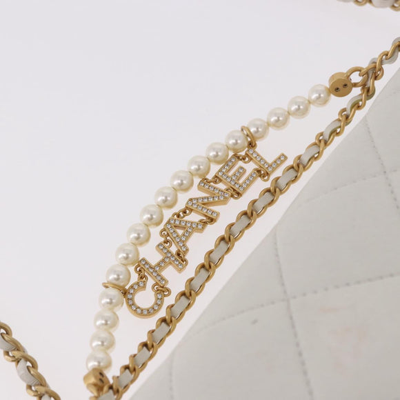 CHANEL Matelasse Chain Shoulder Bag Lamb Skin 2way White Gold CC Auth 185768SAM